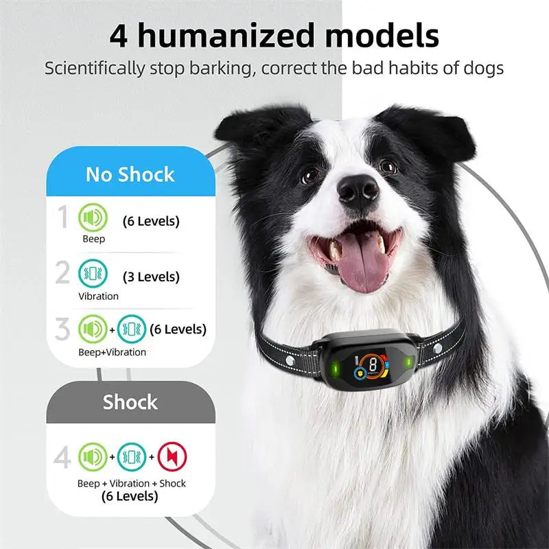 Novo produto: Coleira anti-latido com tela colorida, à prova d'água e com carregamento, coleira elétrica anti-latido automática para animais de estimação, inteligente