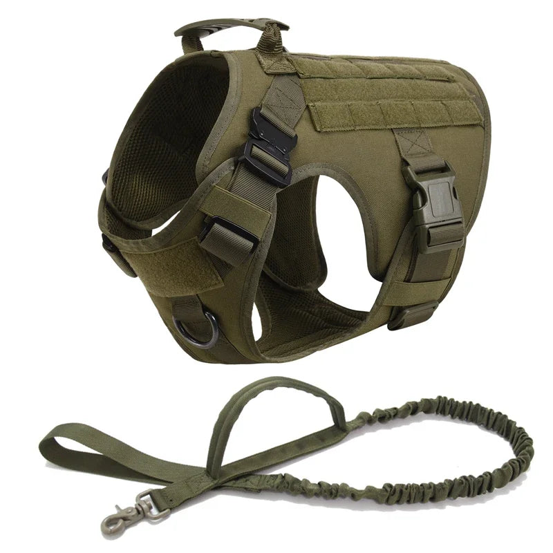 Colete militar tático para animais de estimação, pastor alemão, golden retriever, conjunto de arreios e guia para cães de todas as raças