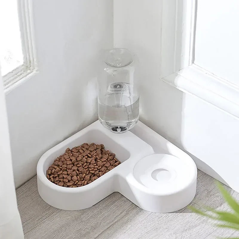 Tigela de comida para animais de estimação, recipiente de comida com armazenamento automático de água e equipado com dispensador de água para animais de estimação 2 em 1 dispensador de água para tigela de gato