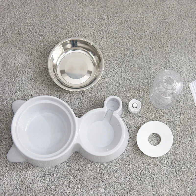 Tigela de comida para animais de estimação, recipiente de comida com armazenamento automático de água e equipado com dispensador de água para animais de estimação 2 em 1 dispensador de água para tigela de gato