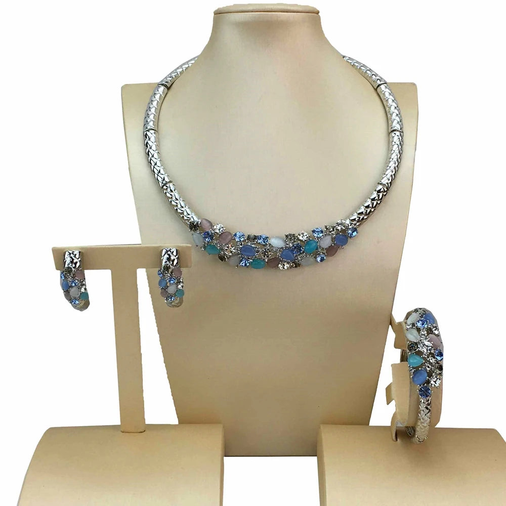 Yuminglai Dubai Fine Jewellery Conjuntos de colares de strass de alta qualidade para mulheres Aniversário Casamento FHK17061