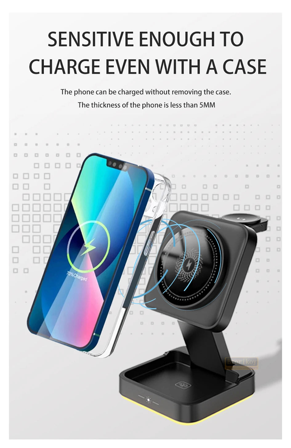 Suporte magnético dobrável 3 em 1 para carregador sem fio para iPhone 16, 15, 14, 13, 12, iWatch 9, AirPods 3 e 2, suporte para estação de carregamento rápido