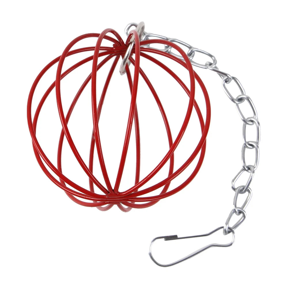 Pet Rabbit Hay Manger Food Feeder Small Metal Hamster Pet Hanging Grass Ball Rack Long Chain Round Rabbit Grass Feeding Balls