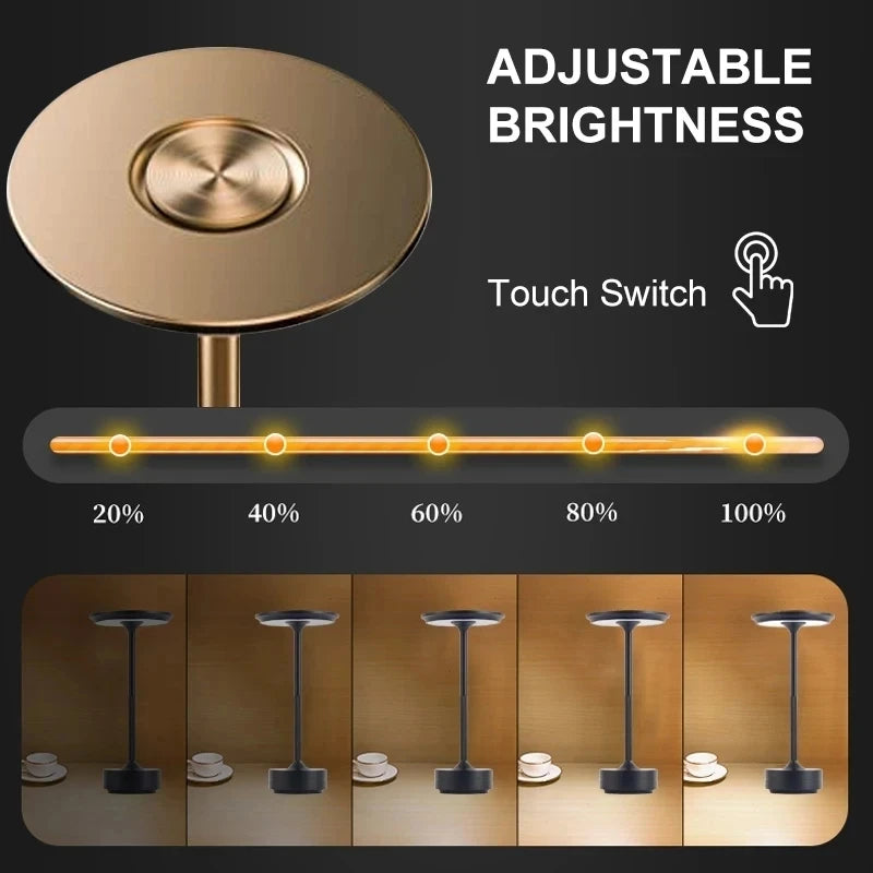 Luminária de mesa com carregamento USB, luminária de mesa de alumínio para restaurante e bar, ambiente de escurecimento, interruptor de toque com carregamento USB, decoração