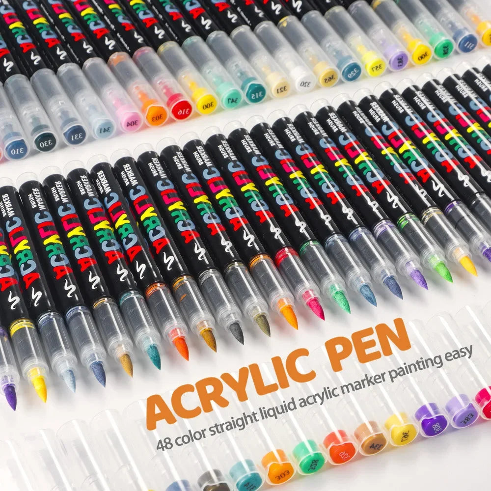 Conjunto de canetas marcadoras acrílicas coloridas, 12 a 48 cores, à prova d'água, para scrapbook, faça você mesmo, ponta de pincel, desenho, tinta, marcador, arte, material escolar, papelaria