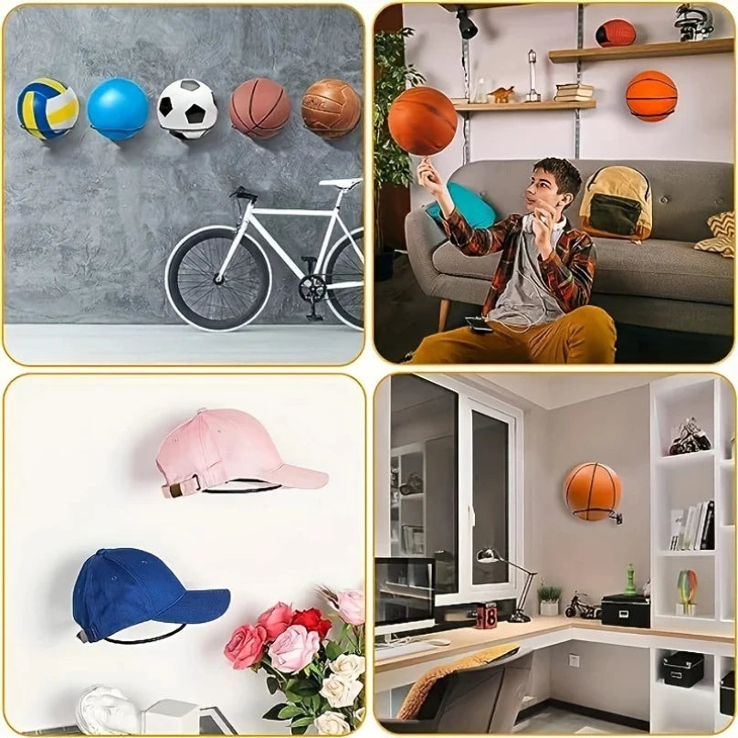 Suporte de parede de metal para exibição de bolas esportivas, 1 peça/2 peças, para basquete, futebol, vôlei, suporte de parede durável