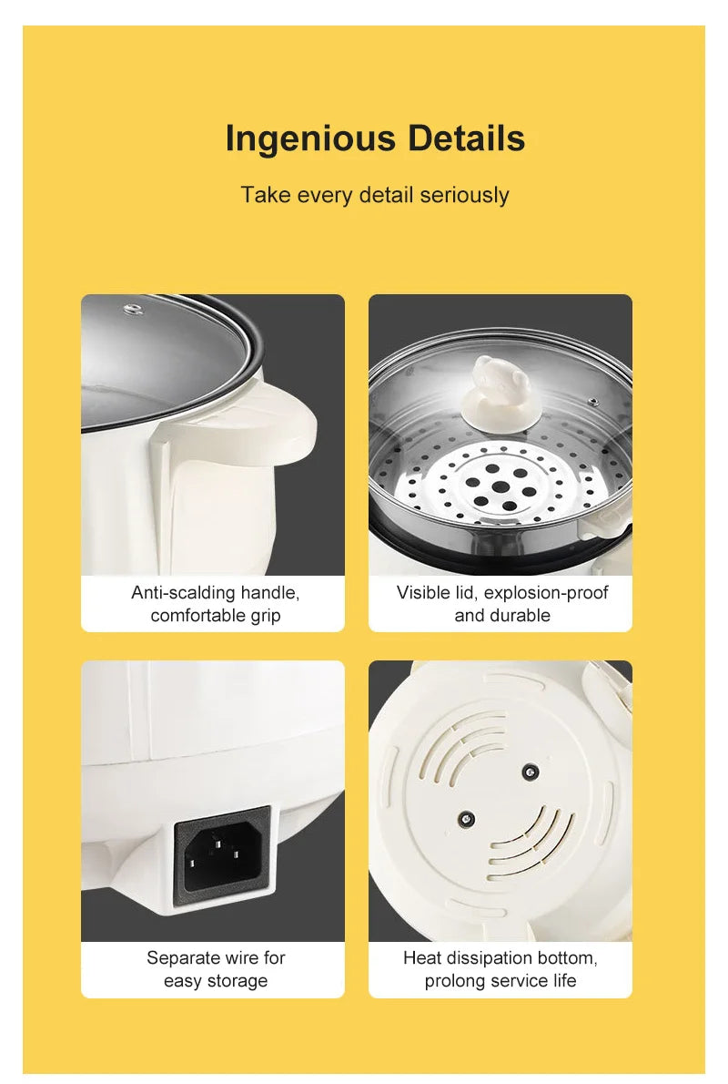 Panela elétrica multicooker de 220 V, camada única/dupla, 1 a 2 pessoas, panela antiaderente doméstica, panela de arroz, utensílios de cozinha