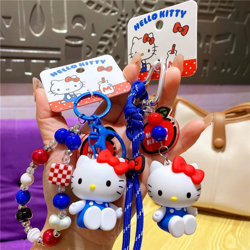 Atacado Sanrio Chaveiro Hello Kitty Mochila Escolar Pingente Kawaii Kt Vermelho Azul Branco Desenho Animado Chave Kitty TV Chaveiro com Contas Presente para Meninas