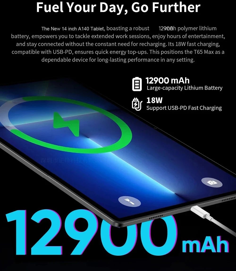 Tablet Android 14 de 14 polegadas com firmware global, tela FHD 2K, 16 GB e 512 GB, novo firmware global de 2025, compatível com Android 14, 5G e Wi-Fi, com suporte para GPS e laptop