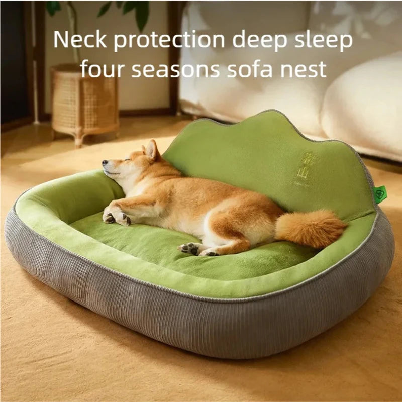 New dog bed with increased height and thickness, leaning against the mountain bed and pillow for neck protection, pet bed for sl