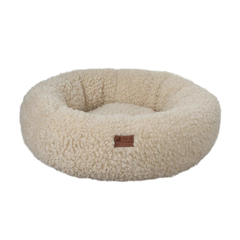 Fabricante atacadista de pelúcia macia de lã de luxo para animais de estimação, almofada redonda, donut, cama calmante para cães e gatos, canil