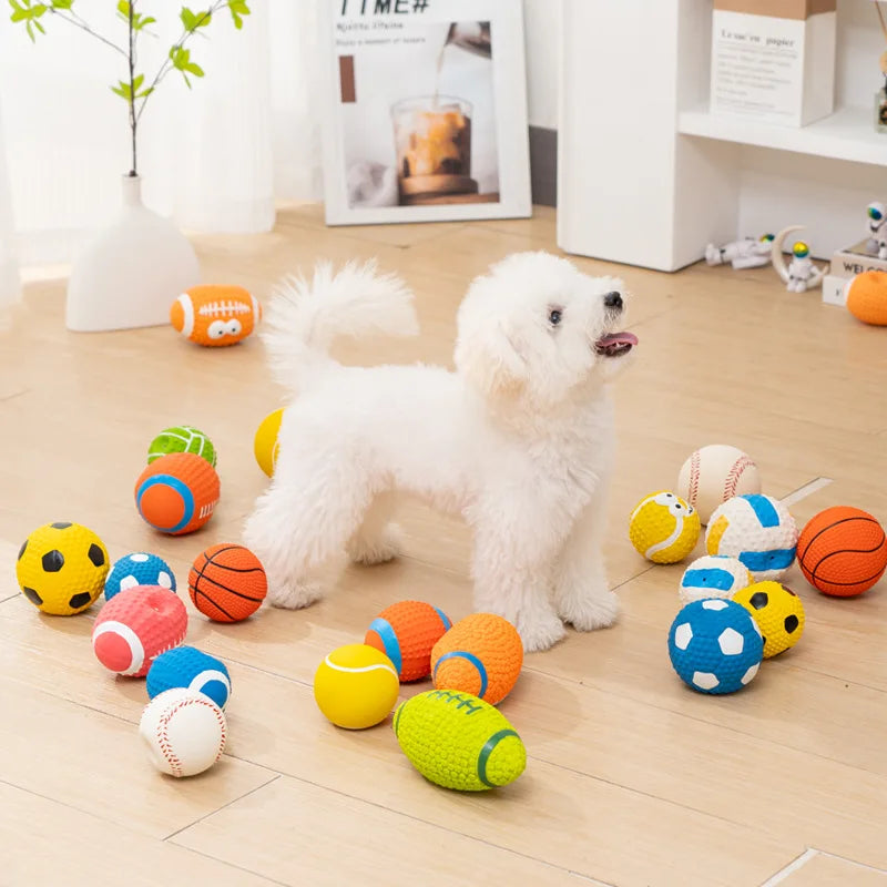 Brinquedos para cães que rangem, bolas de látex macias para cães pequenos, médios e grandes, rugby, futebol, vôlei, brinquedo para animais de estimação, bola de brinquedo interativo para mastigar