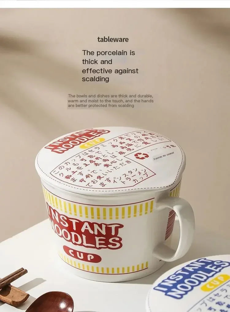 1 tigela de cerâmica de grande capacidade para macarrão instantâneo com tampa, perfeita para dormitórios e cozinhas domésticas - mantenha seu macarrão fresco e aquecido