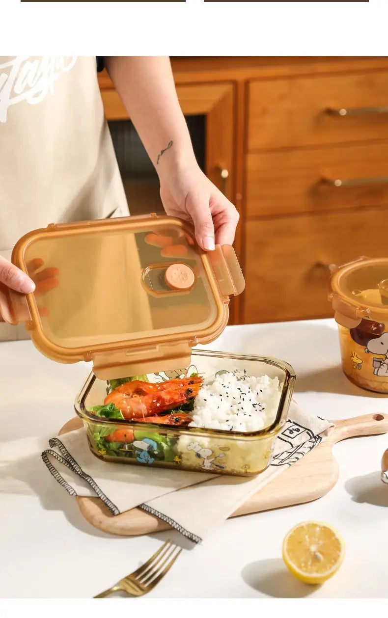 Lancheira de aço inoxidável multicamadas Snoopy com vidro fumê, lancheira térmica portátil para alimentos, piquenique, escritório, crianças, trabalhadores, escola, Bento
