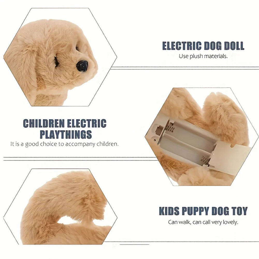 Brinquedo de pelúcia interativo eletrônico para animais de estimação, brinquedo que anda latindo e abanando o rabo, simulação de filhote de cachorro, companheiro de estimação, alimentado por bateria