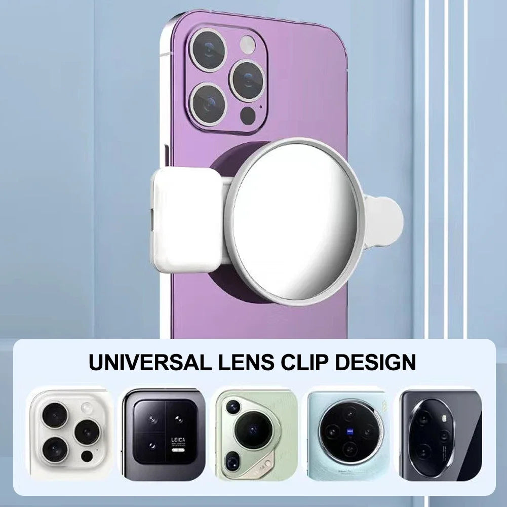 Espelho universal para câmera de celular, clipe de reflexão para fotos, lente HD traseira, espelho refletor para selfies
