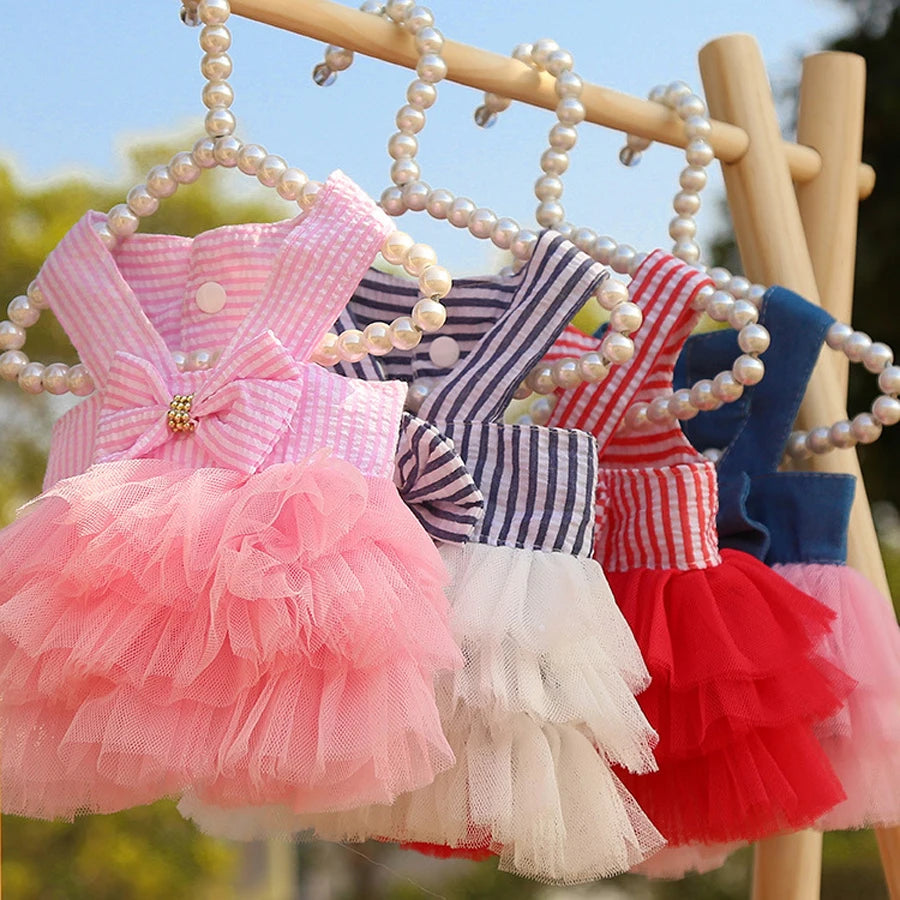 1 peça roupa de verão para animais de estimação chihuahua saia listrada vestido de renda para animais de estimação vestido para cachorro saia de renda arreios filhote gato princesa roupa filhote fofo
