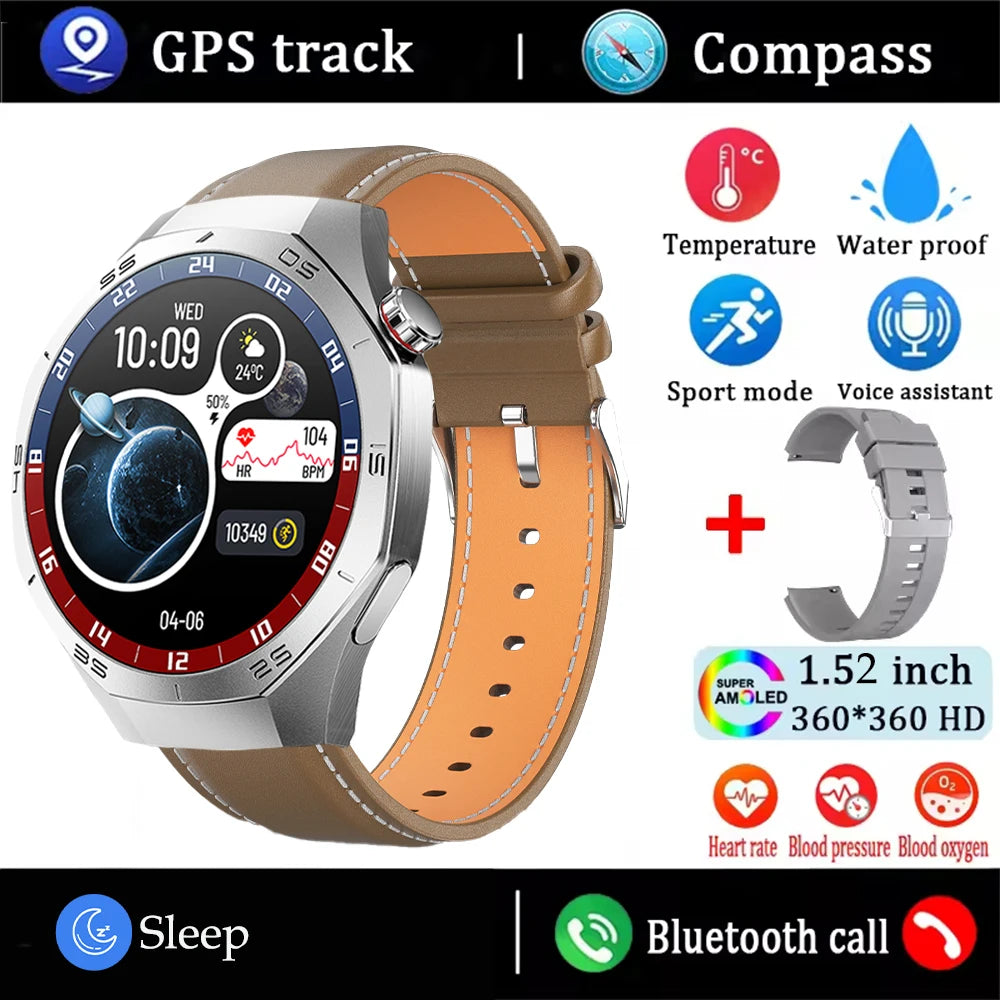 2025 Novo para Android e iOS Smart Watch Masculino Tela AMOLED GPS Trajetória de movimento Frequência cardíaca Bluetooth Chamadas SmartWatch à prova d'água