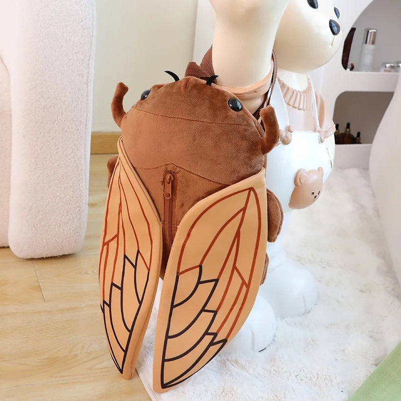 Mochila de pelúcia criativa engraçada de 45 cm, inseto, cigarra, besouro, marrom, verde, brinquedo de pelúcia macio para meninos e meninas