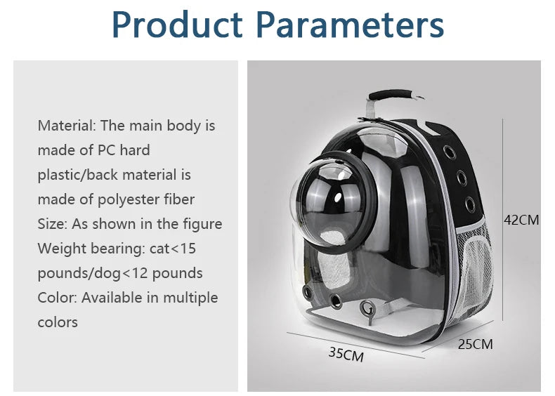Bolsa de transporte para gatos e animais de estimação, mochilas para animais de estimação, respirável, portátil, transparente, bolsa de transporte para filhotes e cães, cápsula espacial