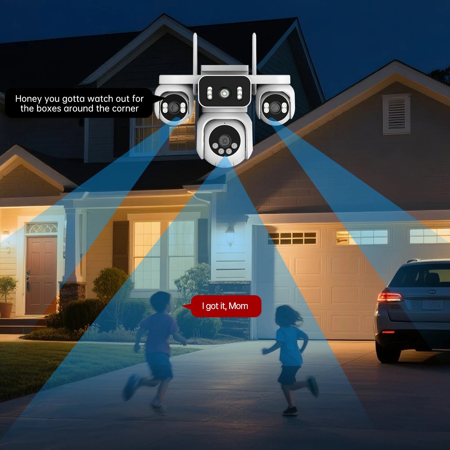 Câmera de segurança WiFi 10K 20MP, 4 lentes, 4 telas, 360° PTZ, zoom 16X, à prova d'água, vigilância residencial, CFTV, câmera de vídeo para áreas externas