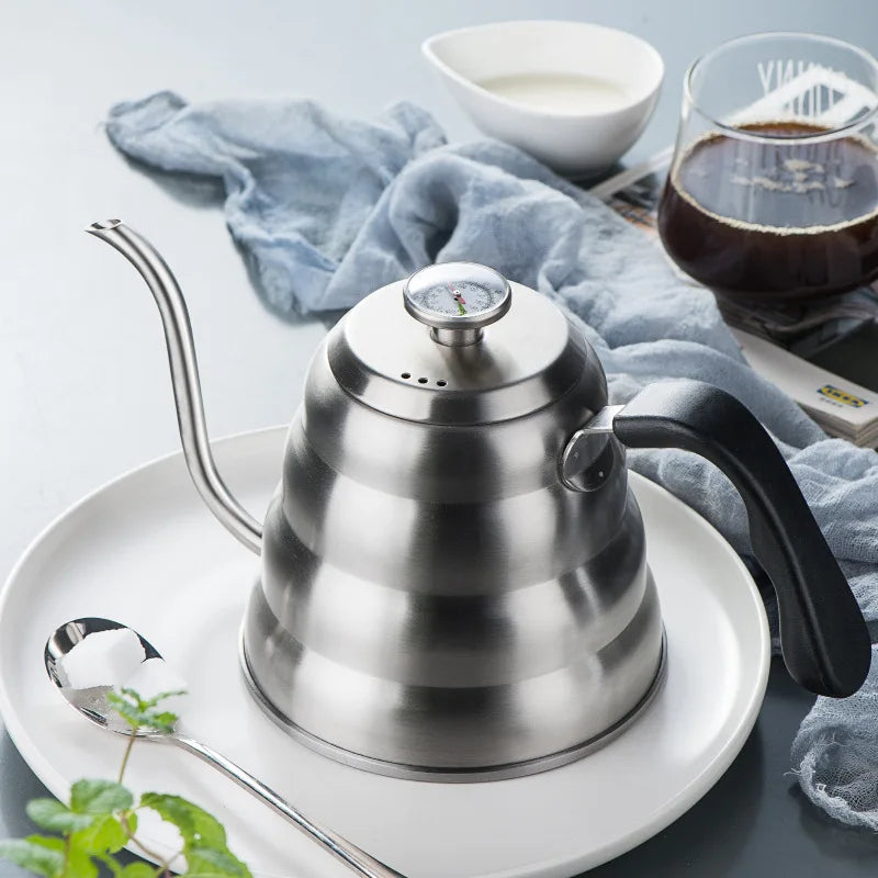 Cafeteira de aço inoxidável com termômetro Swan pescoço longo alta capacidade pode ser aquecida café profissional feito à mão
