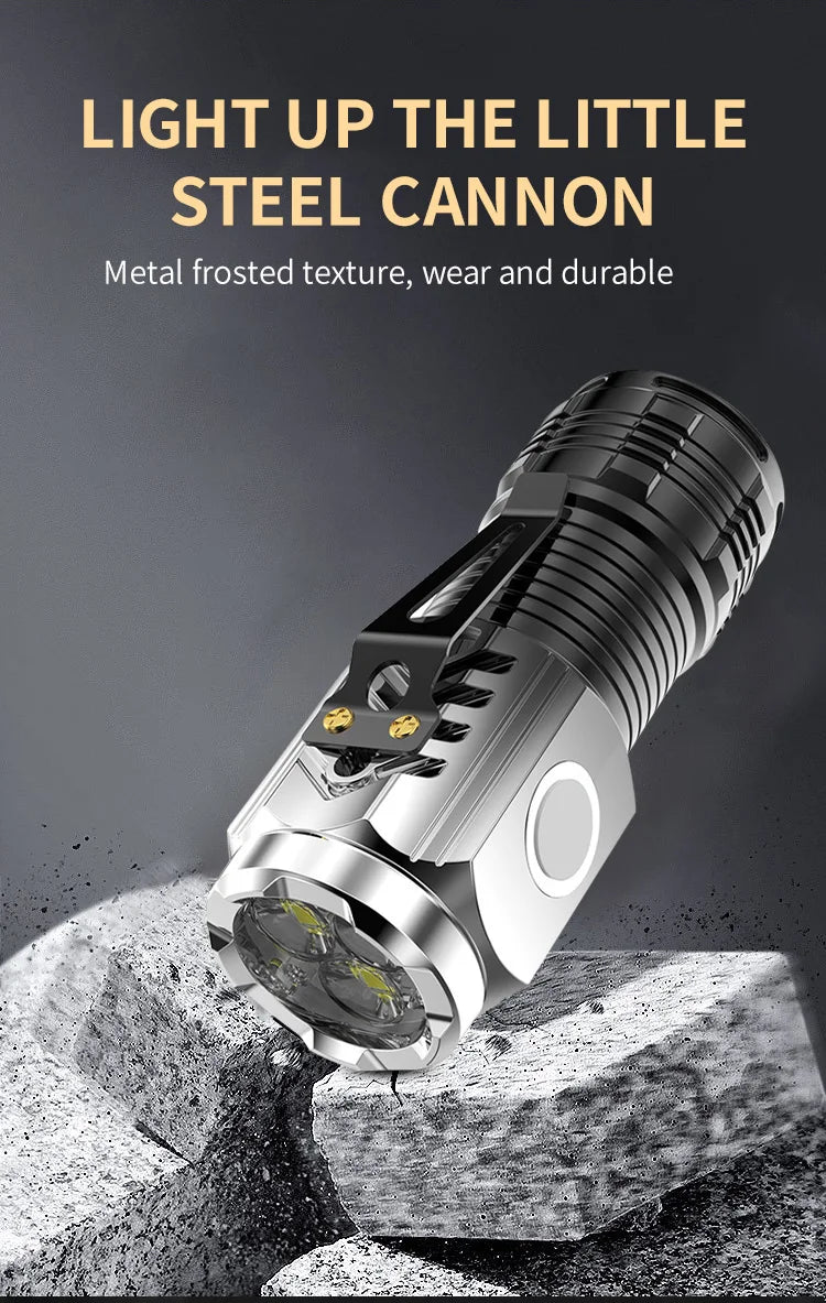 Lanterna Mini Flash Superpoderosa Monstro de Três Olhos, Recarregável, Portátil, Iluminação Externa, Longo Alcance, Poderosa Lanterna