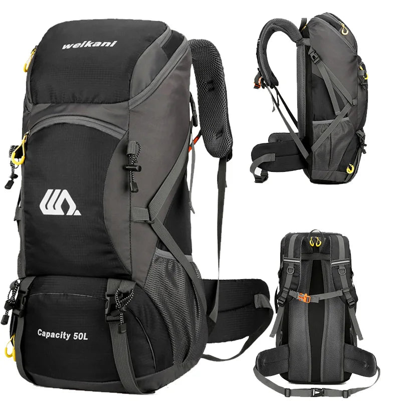 Mochila de viagem 50L para acampamento, masculina, grande, para trilhas, mochila turística, à prova d'água, para esportes ao ar livre, escalada, montanhismo, bagagem