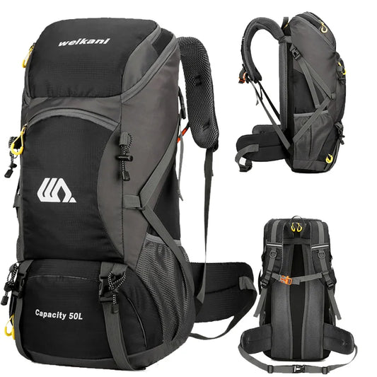 Mochila de viagem 50L para acampamento, masculina, grande, para trilhas, mochila turística, à prova d'água, para esportes ao ar livre, escalada, montanhismo, bagagem