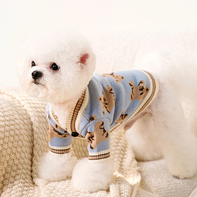 Roupas de luxo para cães Chihuahua Pet Cardigan listrado Suéter Bichon Frise Filhote de cachorro Gatinho Cachorro Casaco quente Acessórios para cães Gatos Roupa para animais de estimação