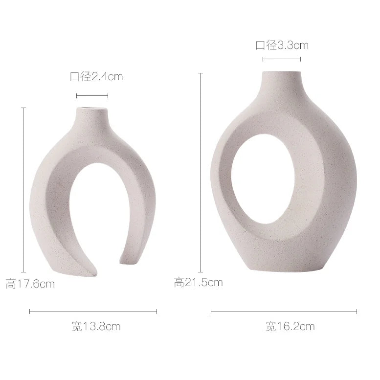 Vaso de cerâmica vazado, 2 para decoração moderna de casa, vaso estilo donut boho, vaso decorativo minimalista preto e branco