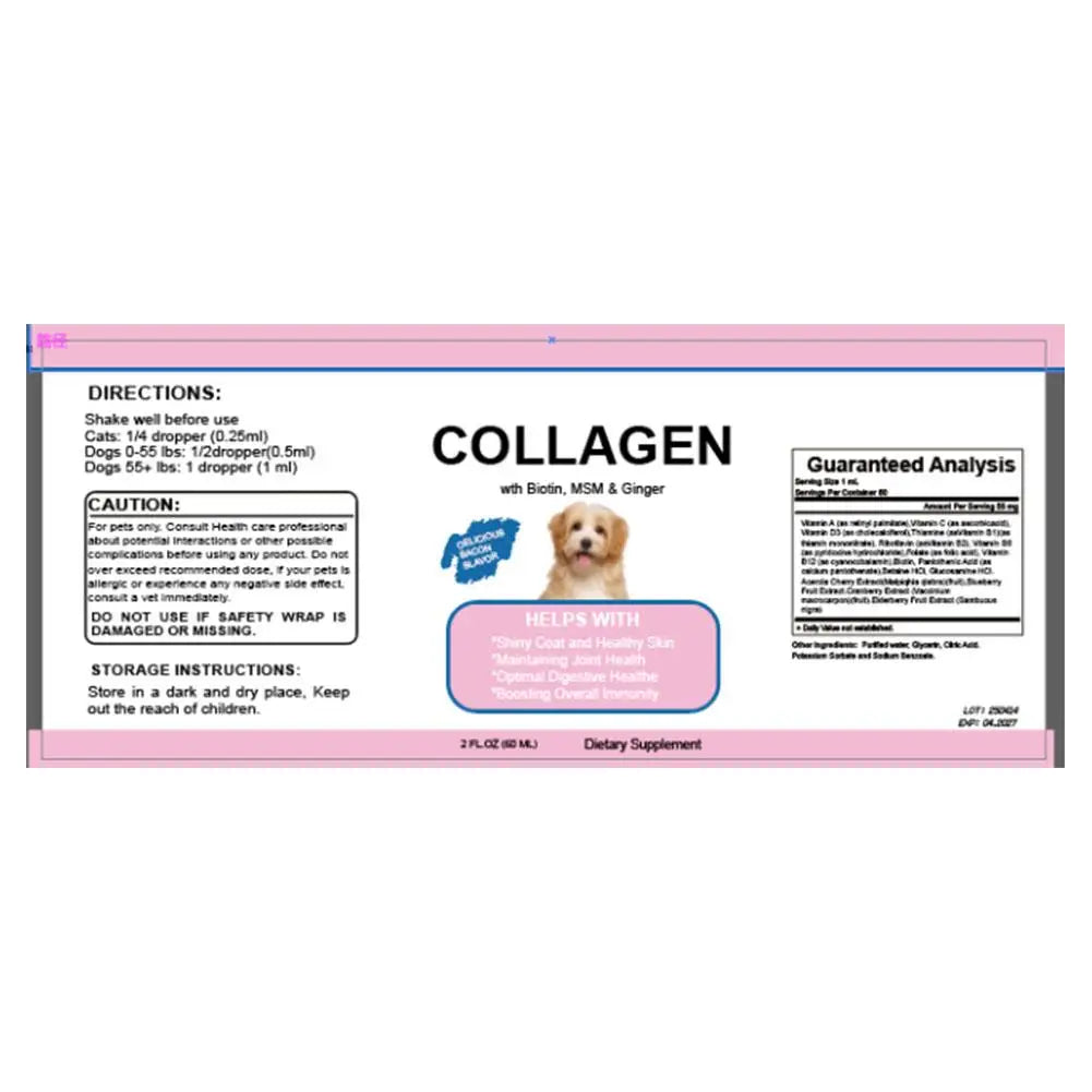 Gotas de colágeno para animais de estimação para cães e gatos, suplemento nutricional saudável que protege a pelagem e melhora a condição corporal, solução nutricional para animais de estimação