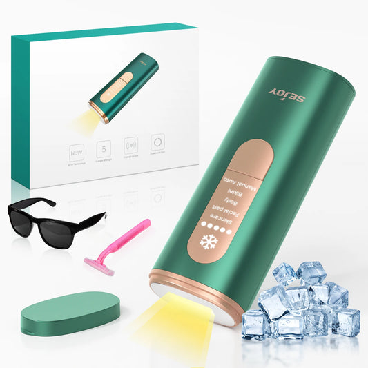 Depilador a laser IPL portátil Sejoy com 5 modos - Remoção indolor e permanente de pelos para corpo inteiro, virilha, pernas, rosto e axilas femininas
