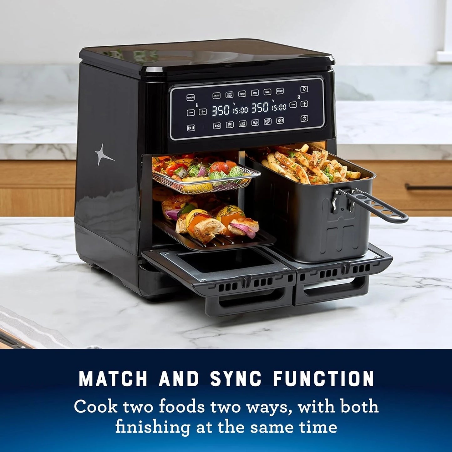 Forno Air Fryer de 11 litros, fritadeira de ar dupla com 2 zonas de cozimento, dupla com 6 funções de cozimento, grande