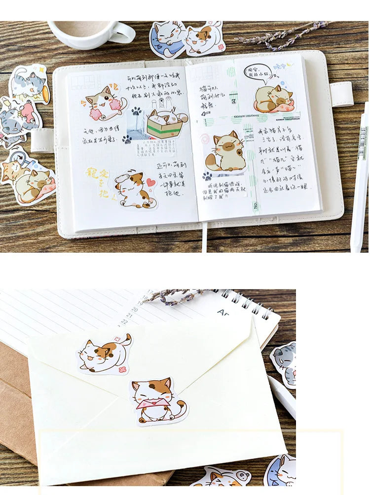 45 unidades/caixa Meus Gatos Travessos Kawaii Mini Adesivos de Papel Diário DIY Álbum de Scrapbooking Decoração Material Escolar Adesivos de Papelaria