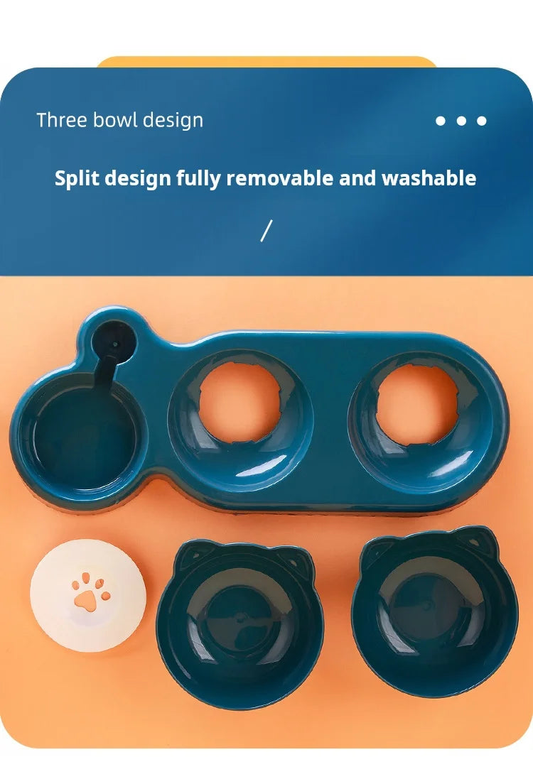 Tigelas para animais de estimação com alimentador de água, design 3 em 1 para orelhas, conjunto de tigelas de água e comida para gatos com garrafa de água por gravidade para proteção do pescoço