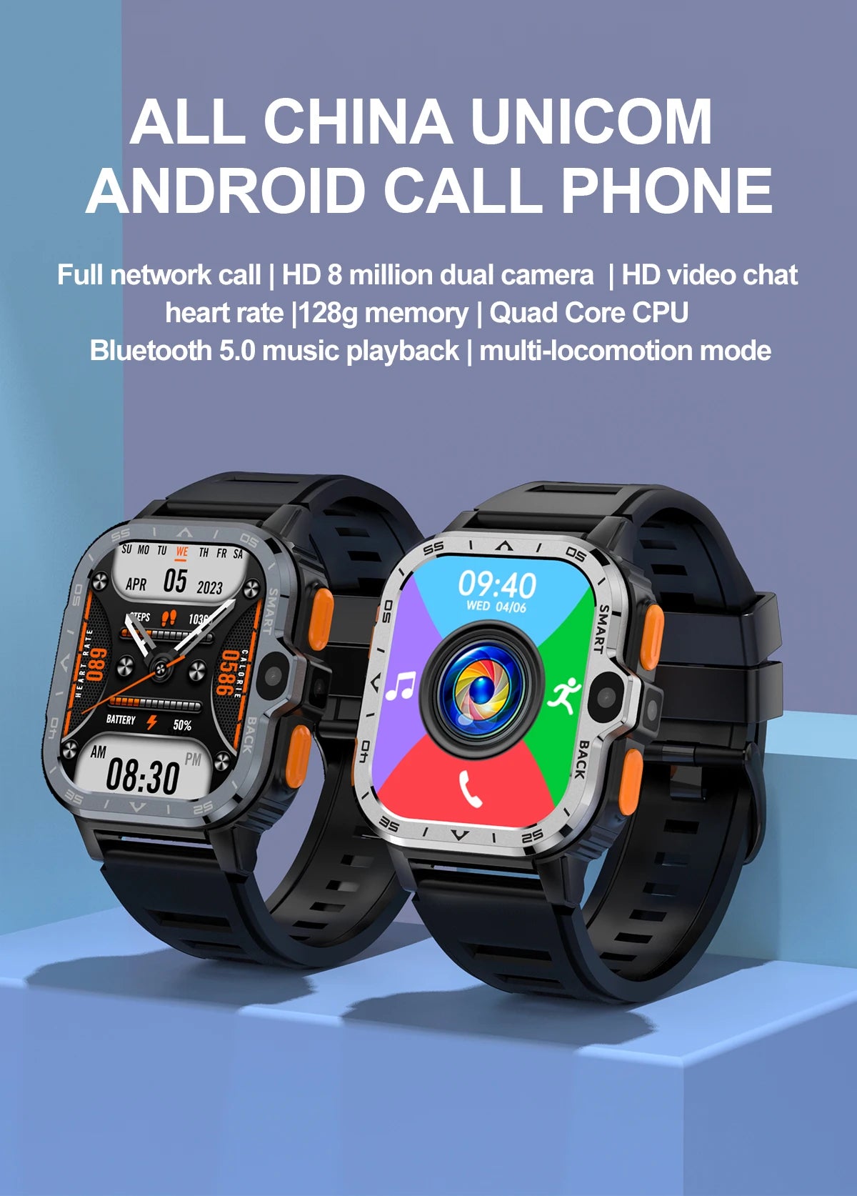 Relógio inteligente Android Valdus PGD masculino GPS 16G/64G ROM Armazenamento HD Câmera dupla NFC 2G 4G Cartão SIM Wi-Fi Sem fio Acesso rápido à Internet