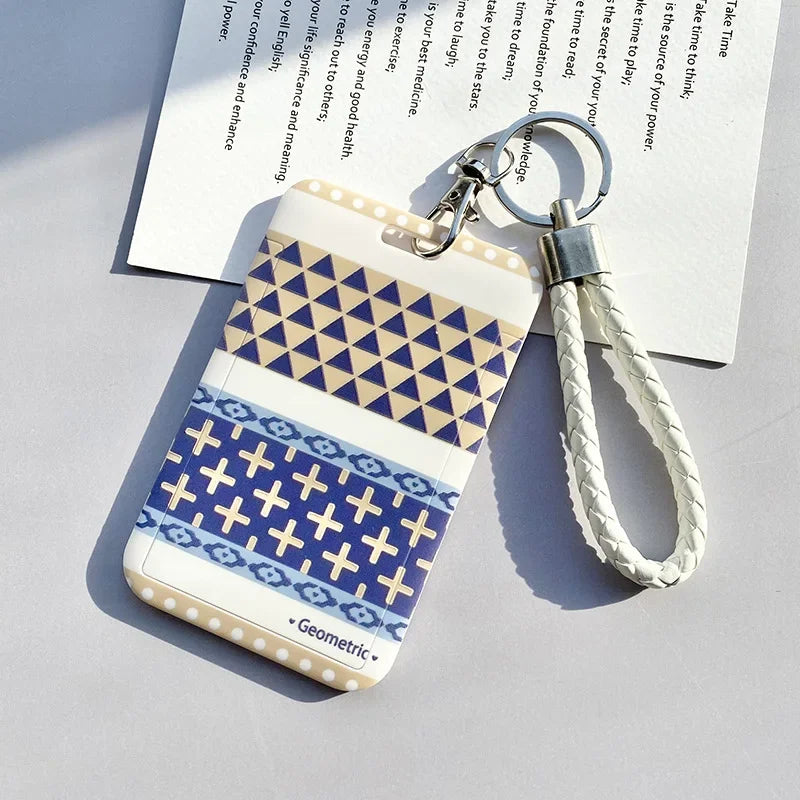 Capa para cartão de identidade estudantil com alça de pescoço, bolsa geométrica feminina masculina, crachá de trabalho, ônibus, porta-cartão de crédito, bolsas com cordão