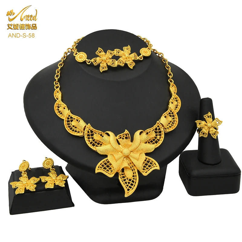 XUHUANG Conjunto de colares com correntes de ouro 24k, moda nupcial africana, joias de noivado indianas para presentes de festa de casamento em Dubai