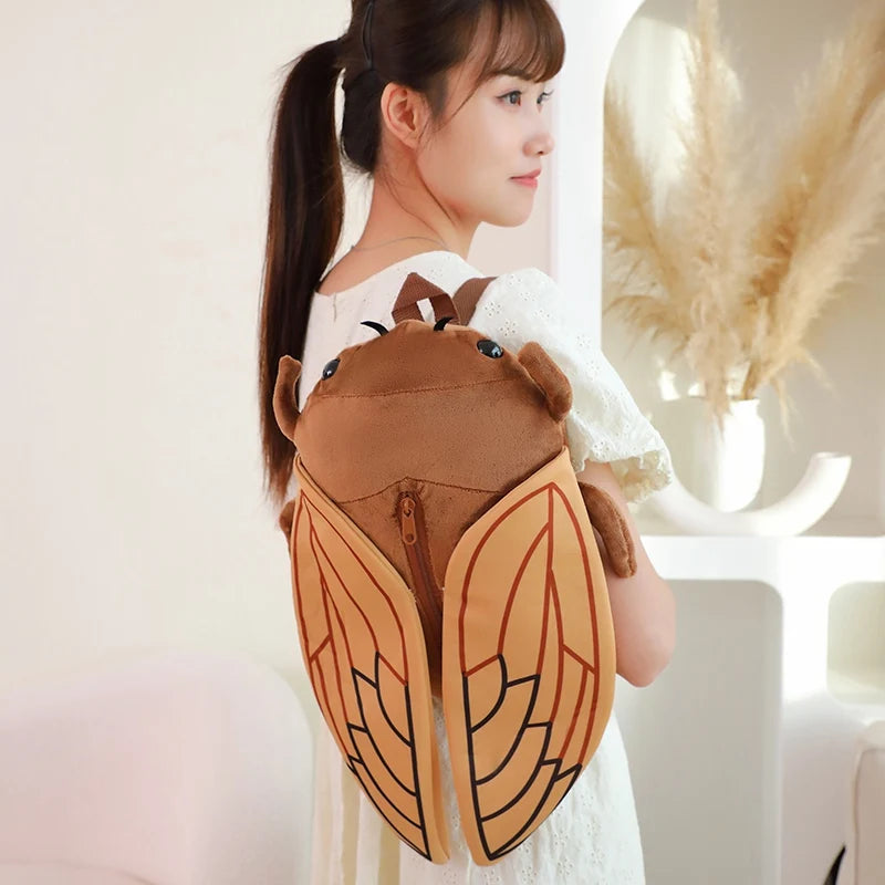 Mochila de pelúcia criativa engraçada de 45 cm, inseto, cigarra, besouro, marrom, verde, brinquedo de pelúcia macio para meninos e meninas