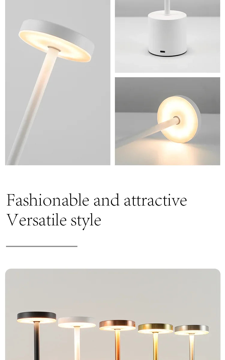 Luminária de mesa LED com sensor de toque, luz noturna de mesa, recarregável, sem fio, lâmpada de leitura, 3 cores, ajustável, luz ambiente criativa