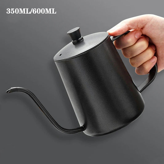 Chaleira de gotejamento de 350ml e 600ml, bule de café e chá, revestimento antiaderente, aço inoxidável de qualidade alimentar, chaleira de gotejamento com pescoço de cisne, boca fina