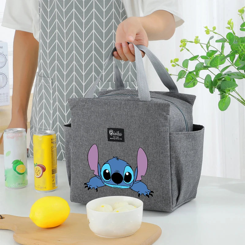 Bolsa de almoço térmica Stitch - Tecido Oxford impermeável, papel alumínio, bolsa quadrada portátil e reutilizável para trabalho, escola, piquenique