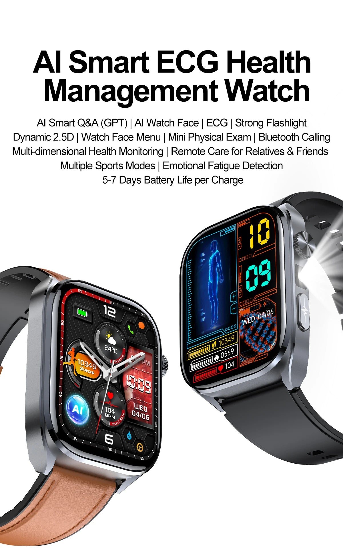 Novo relógio inteligente masculino 2025, pressão arterial, saúde, oxigênio no sangue, ácido úrico, lipídios, rastreador de fitness, relógios Bluetooth, chamada, ECG, smartwatch
