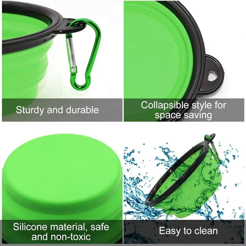 Tigela dobrável de silicone para animais de estimação, tigela grande de água para viagem, recipiente portátil para comida de cachorro, alimentador