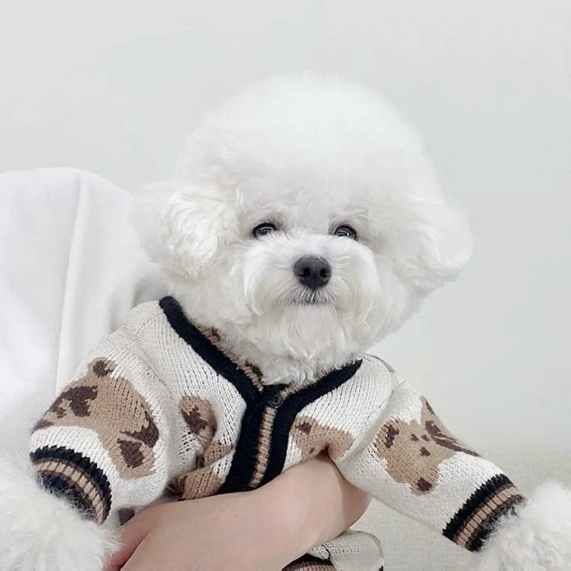 Roupas de luxo para cães Chihuahua Pet Cardigan listrado Suéter Bichon Frise Filhote de cachorro Gatinho Cachorro Casaco quente Acessórios para cães Gatos Roupa para animais de estimação