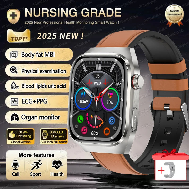 Novo 2025 para Huawei Três altas pressão arterial Smartwatch ECG Ácido Úrico Frequência Cardíaca Relógio Análise Corporal Monitoramento de Saúde Relógios