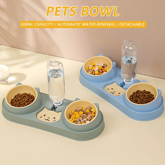 Tigela para gatos, alimentador automático, tigela para comida de cachorro com bebedouro, tigela dupla com suporte elevado, tigelas para gatos