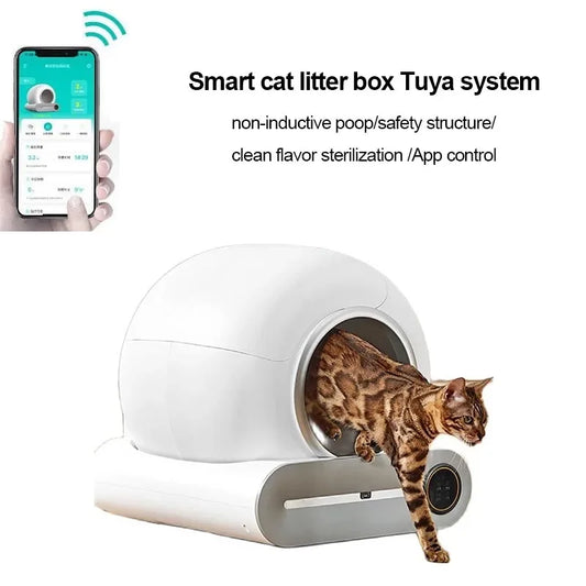Caixa de areia para gatos inteligente automática 2025, fechada, com controle de aplicação de autolimpeza, fragrância iônica, bandeja de lixo para animais de estimação