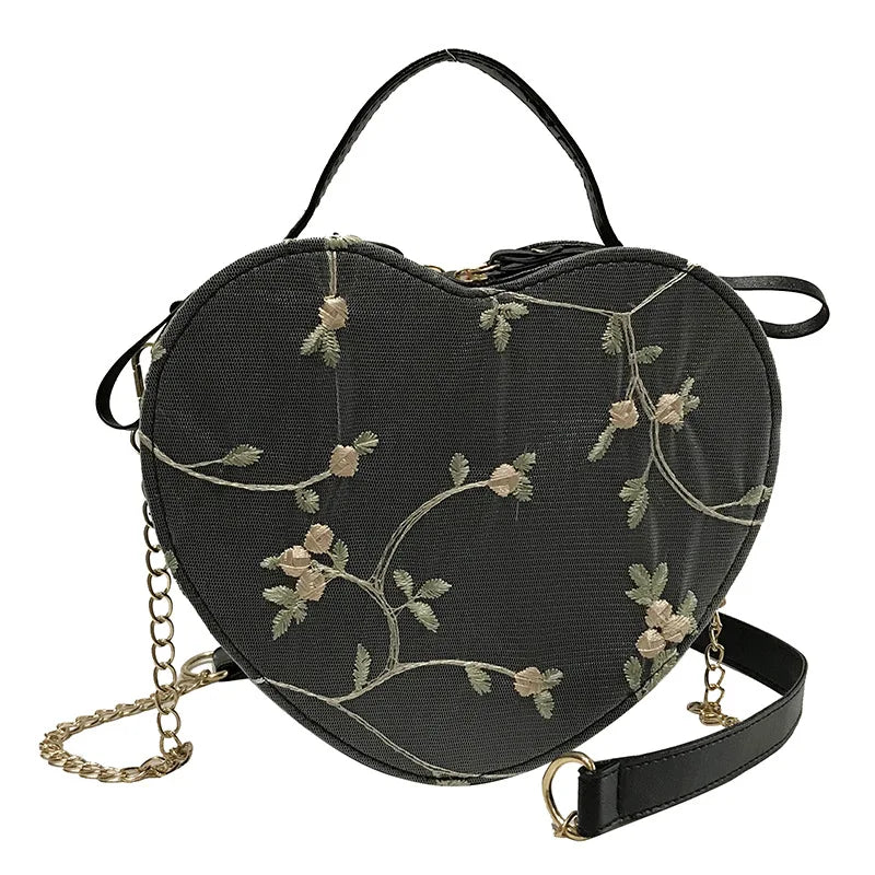 Bolsas redondas de renda doce de couro PU de alta qualidade para mulheres, bolsas crossbody para mulheres 2025, pequena corrente de flores frescas, ombro